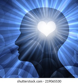 human head with heart and sun background