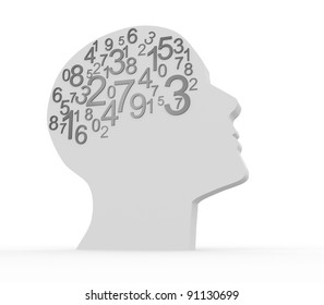 Human head and numbers . 3d render illustration