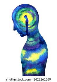 Human Head Power, Abstract Thinking, World, Universe Inside Your Mind, Watercolor Painting