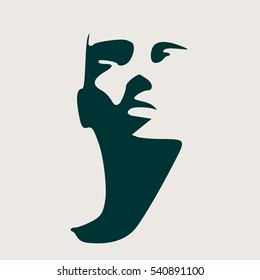 Human Head Silhouette. Face Front View. Elegant Silhouette Of Part Of Human Face. Illustration