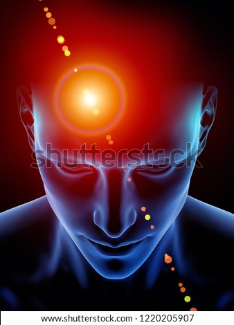 Human head with source of light on the subject of thinking, intelligence and the mind.