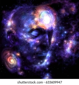 Human Head In Space.Brain Power, Meditation, Galaxy