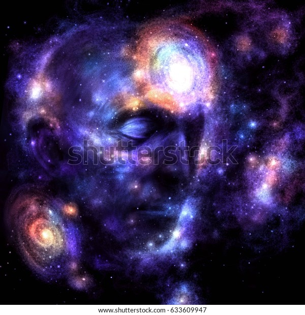 宇宙の人間の頭 脳の力 瞑想 銀河 のイラスト素材