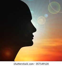 human head sun, sky and clouds background - Shutterstock ID 357149120
