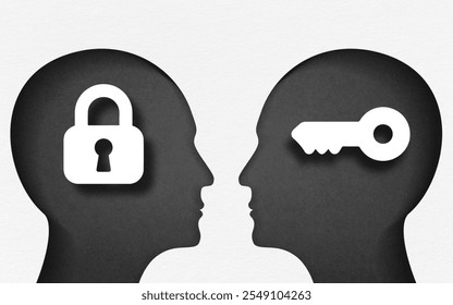 Human heads with a lock and key. Concept of solving problem. - Powered by Shutterstock