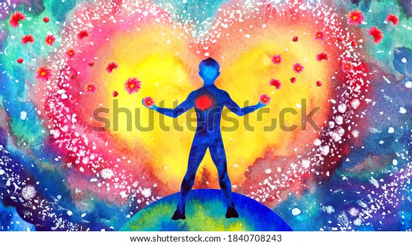 human heart healing flower\
flow in universe world love spiritual mind mental health chakra\
power abstract soul art watercolor painting illustration design\
drawing