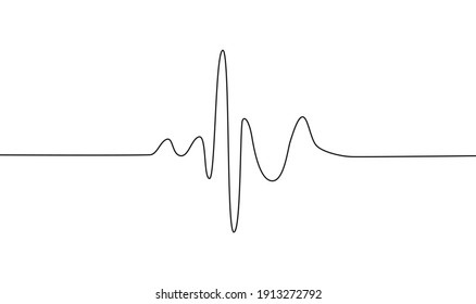 Human Heart And Rhythm Silhouette, Single Continuous Black Line. Healthy, Medicine. Sketch, Outline Drawing