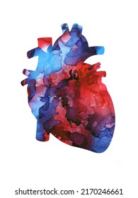 Human Heart Silhouette. Contemporary Art, Alkohol Ink Painting.  Trendy Health Concept.