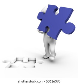 Human holding the missing puzzle piece - 3d image
