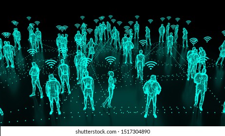 Human Hologram Of People Connected, Social Networks 3d Illustration