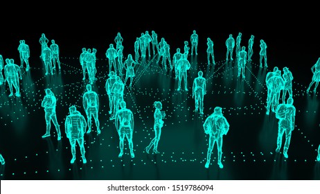 Human Hologram Of People, Crowd 3d Illustration