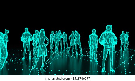 Human Hologram Of People, Crowd 3d Illustration