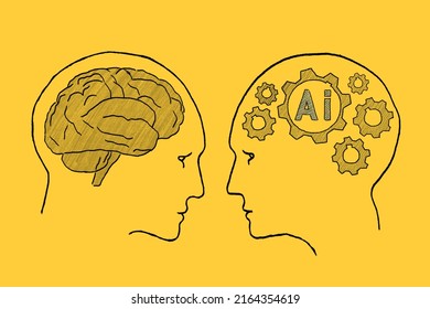 Human Intelligence Vs Artificial Intelligence. Face To Face. Duel Of Views.