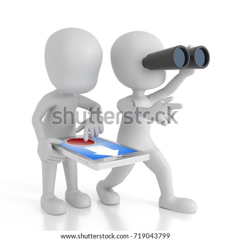 human looking at binoculars 3d rendering