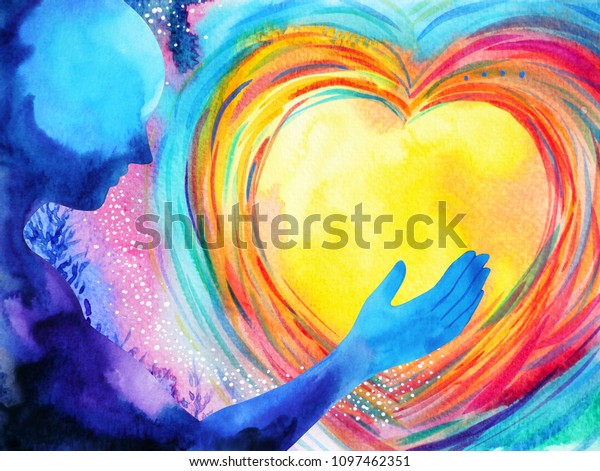 human and love spirit powerful energy connect to the universe power abstract art watercolor painting illustration design hand drawn