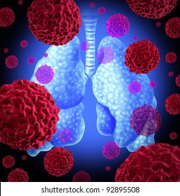 Human lung cancer organ as a medical symbol of a malignant tumor red cell disease as a cancerous growth spreading through the respiratory system  by smoking and other environmental toxic reasons.