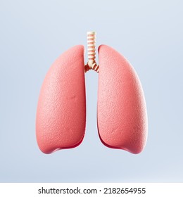 Human Lungs On A Blue Background. A Vital Organ In The Human Body, The Respiratory System. 3d Rendering