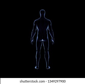 Human Man Body On Black Glow Silhouette, 3D Rendering