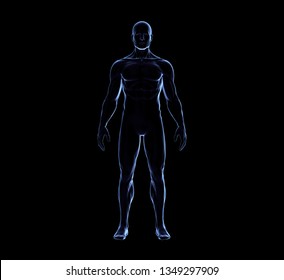 Human Man Body On Black Glow Silhouette, 3D Rendering