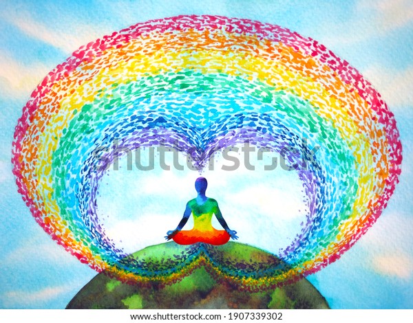 human meditate mind\
mental health yoga chakra spiritual healing abstract energy\
meditation connect the universe power watercolor painting\
illustration design drawing\
art