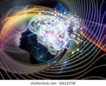 Human Mind series. Composition of brain, human outlines and fractal elements on the subject of technology, science, education and human mind - Shutterstock ID 206110738
