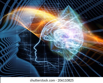 Human Mind series. Composition of brain, human outlines and fractal elements on the subject of technology, science, education and human mind - Shutterstock ID 206110825