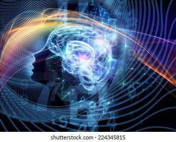 Human Mind series. Composition of brain, human outlines and fractal elements on the subject of technology, science, education and human mind - Shutterstock ID 224345815