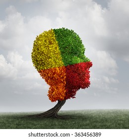 Human Mood Psychology Change As A Human Head Tree With Changing Leaf Color As A Mental Health Metaphor For Brain Thinking Disorder And Neurology Chemistry Imbalance Or Personality Changes Symbol.