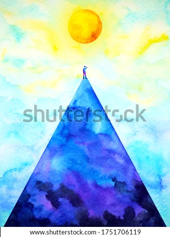 human on top abstract mountain mind soul spiritual art watercolor painting illustration design drawing