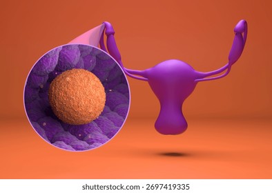 Human ovum (egg) move in Fallopian Tube - isometric view 3d illustration