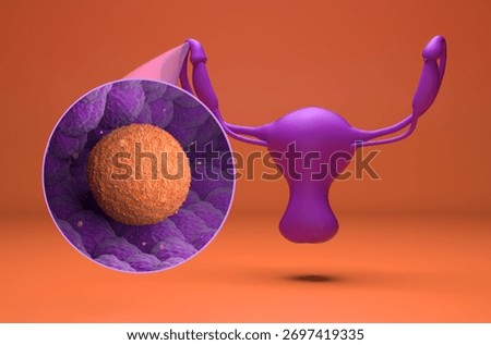 Human ovum (egg) move in Fallopian Tube - isometric view 3d illustration