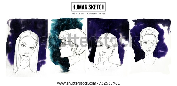 Human Portrait Sketch People Pencil Drawing Stock Illustration ...