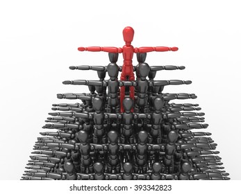 Human Pyramid Concept - Red Leader On Top