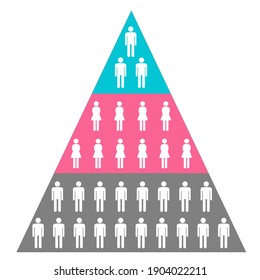 Human Pyramid Illustration With Blue, Pink And Gray Triangles. The Image Of Showbiz, Social Net Work, Real World, School, Office, Rules Of Nature, Political World Or Marketing Business.