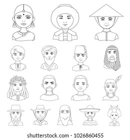 The Human Race Outline Icons In Set Collection For Design. People And Nationality Bitmap Symbol Stock Web Illustration.