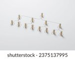 Human resource management and recruitment business. Social network connection. Group society communication. Wooden people with struture on white background. 3d rendering