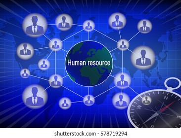 Human Resource sign on virtual screen with people icons linked as network