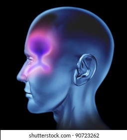 Human Respiratory Nasal Congestion Related To Cold And Bronchial Flu Coughing And Influenza Caused By The Common Cold Virus As Mucus In Nose Throat And Ear Medical Body System Of Drainage On Black.