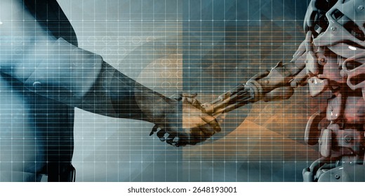 Human and Robot Hand System Integration Concept Art 3D Render