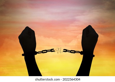 Human shadow image of human hand chain is absent. Get freedom