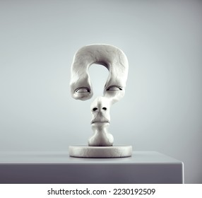 Human shaped as a question mark. Unknown and self awarness concept. This is a 3d render illustration - Shutterstock ID 2230192509