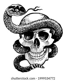 Human Skull Rattlesnake Ink Black White Stock Illustration 1999534772 ...