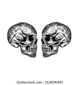 Human Skulls Facing Each Other Stock Illustration 2128590443 | Shutterstock