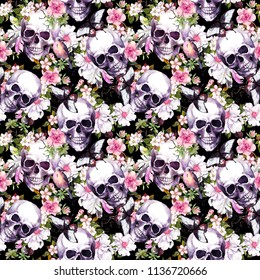 Human Skulls Flowers Dia De Muertos Stock Illustration 434715622