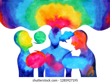 human speaking listening power of mastermind together world universe inside your mind, watercolor painting hand drawn