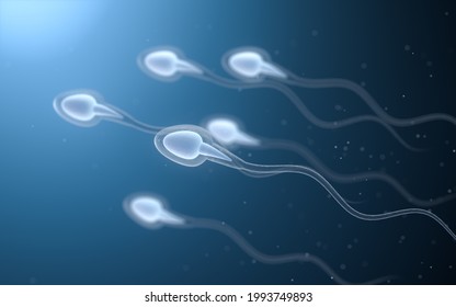 Human sperm cells, 3d rendering. Computer digital drawing.
