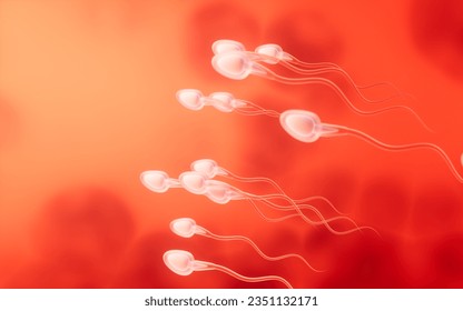 Human sperm cells, 3d rendering. Digital drawing.
