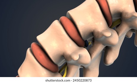 Human spine with a compressed nerve root 3d illustration
