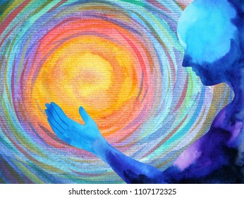 human and spirit powerful energy connect to the universe power abstract art watercolor painting illustration design hand drawn
