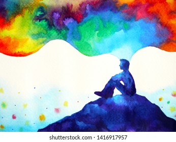 human and spirit powerful energy connect to the universe power abstract art watercolor painting illustration design hand drawn